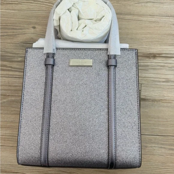 Kate Spade Kenzie Glitter Small Tote Bag KI959 Blueish Silver Purse NWT $329! - Picture 3 of 14